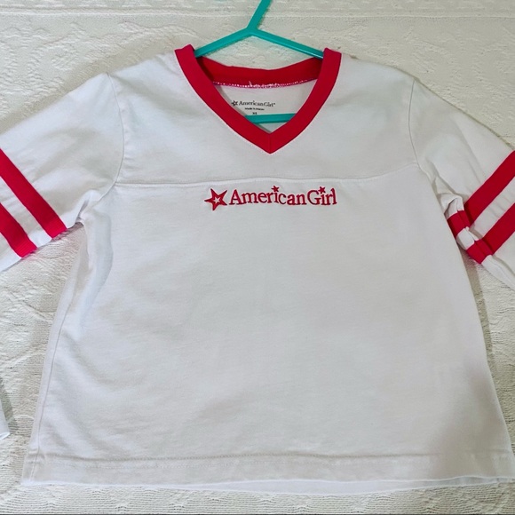 American Girl pink and white logo top extra small pullover V-neck long sleeve - Picture 2 of 9